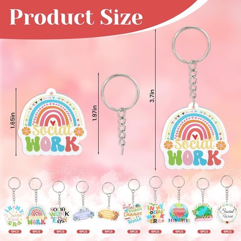 50 Pcs Social Worker Appreciation Gifts, Acrylic Keychain Bulk Social Work Month Gifts Thank You Keychain Key Ring for Women Coworker Employee Therapists Counselors Community Social Worker Party Favor in Kuwait