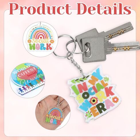 50 Pcs Social Worker Appreciation Gifts, Acrylic Keychain Bulk Social Work Month Gifts Thank You Keychain Key Ring for Women Coworker Employee Therapists Counselors Community Social Worker Party Favor in Kuwait