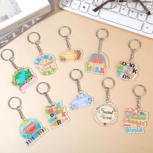 50 Pcs Social Worker Appreciation Gifts, Acrylic Keychain Bulk Social Work Month Gifts Thank You Keychain Key Ring for Women Coworker Employee Therapists Counselors Community Social Worker Party Favor in Kuwait