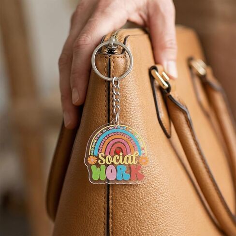 50 Pcs Social Worker Appreciation Gifts, Acrylic Keychain Bulk Social Work Month Gifts Thank You Keychain Key Ring for Women Coworker Employee Therapists Counselors Community Social Worker Party Favor in Kuwait