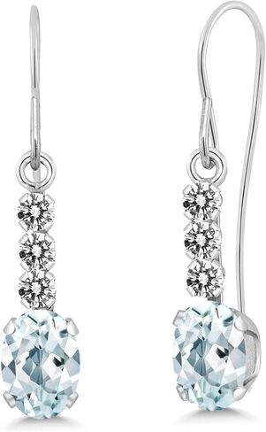 Gem Stone King 10K White Gold Sky Blue Aquamarine and White Diamond Drop Dangle Earrings For Women (1.06 Cttw, Gemstone March Birthstone, Oval 6X4MM) in Saudi Arabia