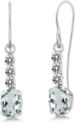 Gem Stone King 10K White Gold Sky Blue Aquamarine and White Diamond Drop Dangle Earrings For Women (1.06 Cttw, Gemstone March Birthstone, Oval 6X4MM) in Saudi Arabia