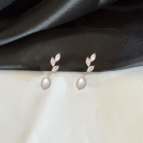 6 Pairs Dainty Pearl Earrings for Women,Gold Pearl Drop Stud Earrings,Bridesmaid Earring,Freshwater CZ Leaf Dangle Drop Earring,Elegant Oval PearlStuds for Wedding,Jewelry Gifts for Women in Kuwait