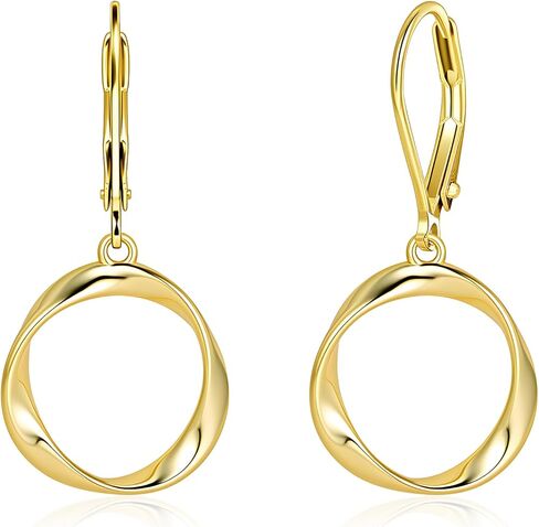 Dangle Earrings for Women, Silver Round Twist Dangling Leverback Earrings, 14K Gold Plated Hypoallergenic Lightweight Circle Dangly Drop Earings for Women Minimalist Jewelry Gifts, Mobius Design in Kuwait