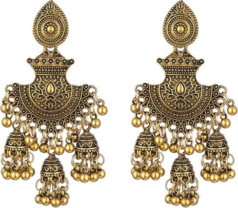 خمر جرس شرابة القرط الهندي أقراط Jhumka اليدوية بوهو والهبي مجوهرات العرقية بوليوود العتيقة التقليدية أقراط Jhumki in Kuwait