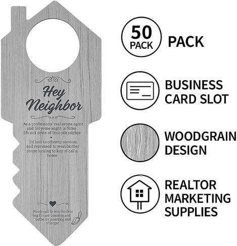 Hey Neighbor Real Estate Door Hangers with Business Card Slot, 50 Pack Open House Realtor Door Hangers for Real Estate Agents, Marketing Supplies 3.5 x 8.7 Inch in Kuwait