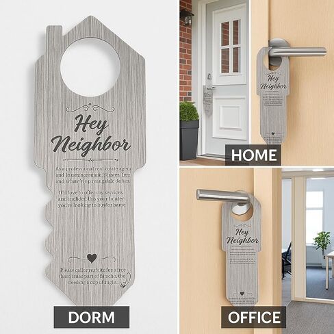 Hey Neighbor Real Estate Door Hangers with Business Card Slot, 50 Pack Open House Realtor Door Hangers for Real Estate Agents, Marketing Supplies 3.5 x 8.7 Inch in Kuwait