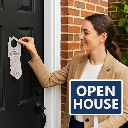 Hey Neighbor Real Estate Door Hangers with Business Card Slot, 50 Pack Open House Realtor Door Hangers for Real Estate Agents, Marketing Supplies 3.5 x 8.7 Inch in Kuwait