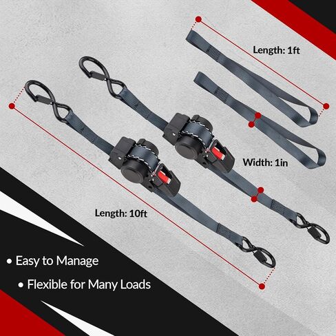قطعتان من ربطات السقاطة ذاتية السحب - 1 بوصة × 10 قدم، أشرطة تصعيد مع الترجيع التلقائي، قوة كسر 1200 رطل، لا توجد أطراف فضفاضة للدراجات النارية، البضائع، الشاحنات، المقطورة in Kuwait
