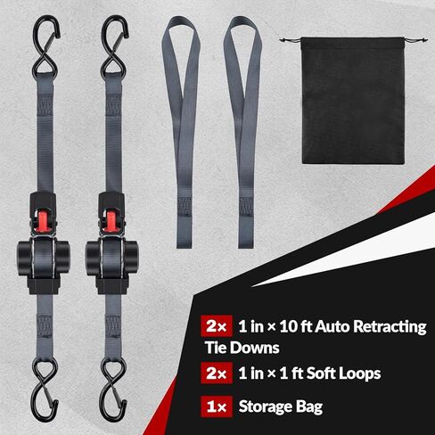 قطعتان من ربطات السقاطة ذاتية السحب - 1 بوصة × 10 قدم، أشرطة تصعيد مع الترجيع التلقائي، قوة كسر 1200 رطل، لا توجد أطراف فضفاضة للدراجات النارية، البضائع، الشاحنات، المقطورة in Kuwait