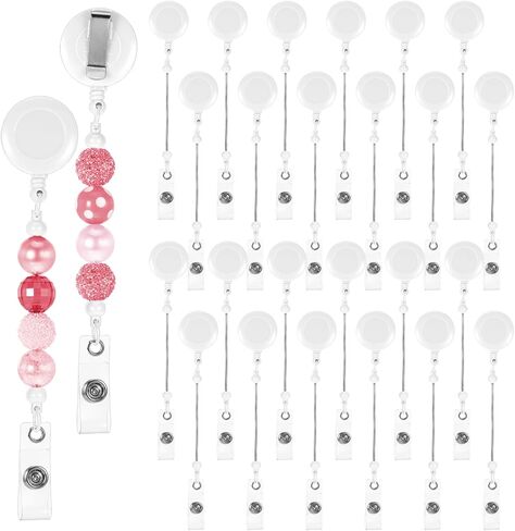 24 Pcs Beadable Badge Reel, Retractable Badge Reels with Key Ring Belt Clips, Beadable Items DIY Gifts for Nurses, Teachers, Office, Workers Supplies (Transparent) in Kuwait