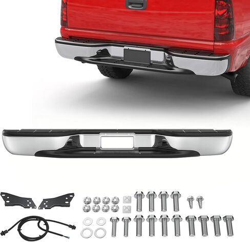 MOSTPLUS Chrome Rear Bumper Assembly Compatible for 1999-2006 Chevy Silverado GMC Sierra 1500 Pickup GM1103122 no Park Assist Sensor Holes Steel Complete Back Step Bumpers in Saudi Arabia