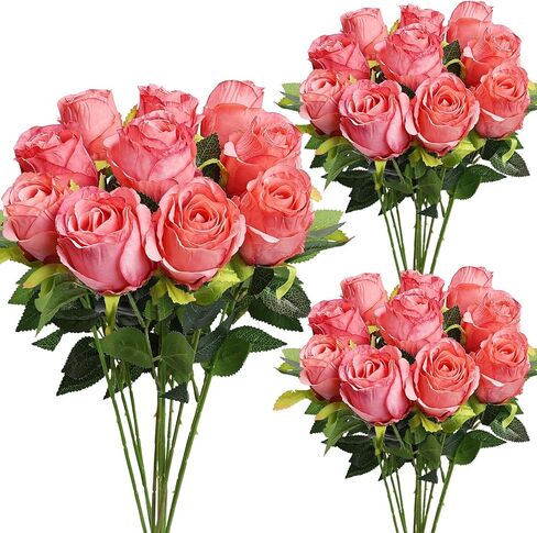 Roses Artificial Flowers - 30 PCS Pink Fake Silk Rose with Stems Bulk Faux Floral Arrangement for DIY Wedding Bouquet Bridal Shower Table Centerpieces Home Party Decor - Pink White in Saudi Arabia