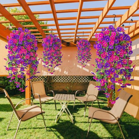Artificial Hanging Flowers for Outdoors, 2 Packs Fake Flowers Silk Morning Glory with Eucalyptus UV Resistant Realistic Petunias Hanging Faux Plants Vine for Home Patio Porch Garden Planter Decor in Saudi Arabia