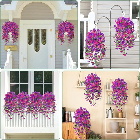 Artificial Hanging Flowers for Outdoors, 2 Packs Fake Flowers Silk Morning Glory with Eucalyptus UV Resistant Realistic Petunias Hanging Faux Plants Vine for Home Patio Porch Garden Planter Decor in Saudi Arabia