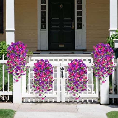 Artificial Hanging Flowers for Outdoors, 2 Packs Fake Flowers Silk Morning Glory with Eucalyptus UV Resistant Realistic Petunias Hanging Faux Plants Vine for Home Patio Porch Garden Planter Decor in Saudi Arabia