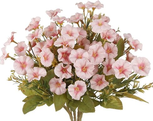 CISDUEO 4 Pcs Artificial Flowers for Outdoors Fall Decor Fake Flowers Pink Silk Morning Glory Petunias Realistic UV Resistant Faux Mums Flowers for Outdoor Planters Porch Patio Graves Hanging Outside in Saudi Arabia