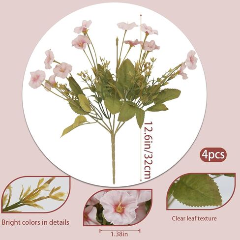 CISDUEO 4 Pcs Artificial Flowers for Outdoors Fall Decor Fake Flowers Pink Silk Morning Glory Petunias Realistic UV Resistant Faux Mums Flowers for Outdoor Planters Porch Patio Graves Hanging Outside in Saudi Arabia