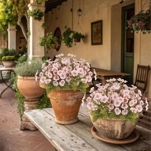 CISDUEO 4 Pcs Artificial Flowers for Outdoors Fall Decor Fake Flowers Pink Silk Morning Glory Petunias Realistic UV Resistant Faux Mums Flowers for Outdoor Planters Porch Patio Graves Hanging Outside in Saudi Arabia