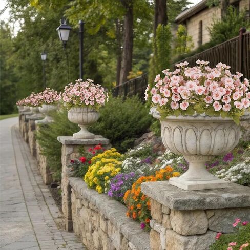 CISDUEO 4 Pcs Artificial Flowers for Outdoors Fall Decor Fake Flowers Pink Silk Morning Glory Petunias Realistic UV Resistant Faux Mums Flowers for Outdoor Planters Porch Patio Graves Hanging Outside in Saudi Arabia