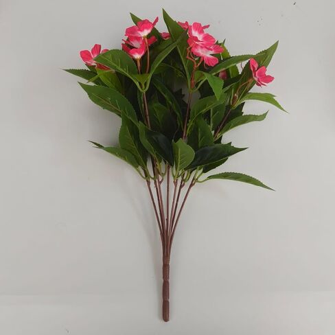 Ouddy Decor 6 حزم من الزهور الاصطناعية للزينة في الهواء الطلق، زهور الحرير وهمية النباتات الصناعية باقة بلاستيكية مقاومة للأشعة فوق البنفسجية للشرفة حديقة الزفاف الربيع الصيف داخلي خارج ديكور المنزل، أحمر in Kuwait