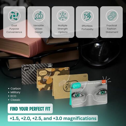 نظارات قراءة بدون ذراع للجنسين من جلينز ​​- 3 قارئات في +2.5 حزمة صديقة للبيئة - جيب خفيف الوزن للطوارئ قارئات رفيعة للغاية - نظارات قراءة للرجال والنساء - 4 ألوان، 4 ديوبتر متاحة in Saudi Arabia