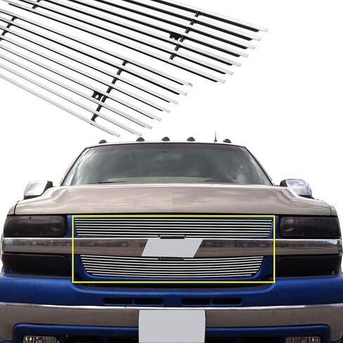 متوافق مع 2001 2002 تشيفي سيلفرادو 2500 HD و01 02 سيلفرادو 3500 شبكة أمامية مصقولة باللون الفضي كومبو in Kuwait