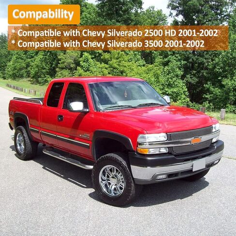 متوافق مع 2001 2002 تشيفي سيلفرادو 2500 HD و01 02 سيلفرادو 3500 شبكة أمامية مصقولة باللون الفضي كومبو in Kuwait