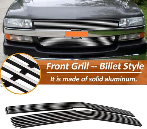 متوافق مع 2001 2002 تشيفي سيلفرادو 2500 HD و01 02 سيلفرادو 3500 شبكة أمامية مصقولة باللون الفضي كومبو in Kuwait