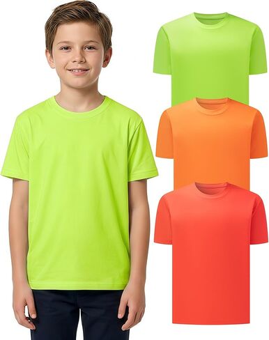 3 Pack Boys Athletic Neon T-Shirts Quick Dry Short Sleeve Rash Guard T Shirts Lightweight & Breathable (6–14 Years) in Saudi Arabia