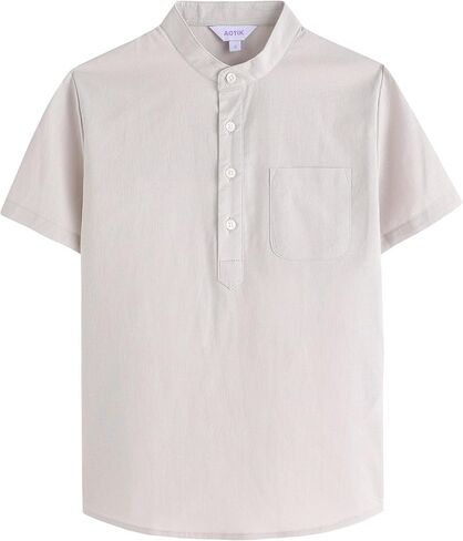 Boys Henley Shirts Short Sleeve Button Linen Beach Shirt Casual Summer Shirt in Kuwait