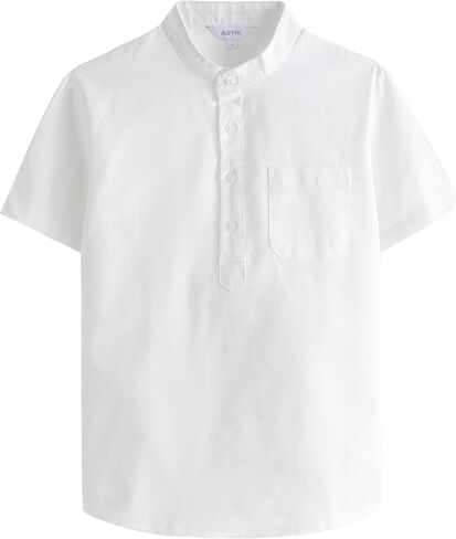 Boys Henley Shirts Short Sleeve Button Linen Beach Shirt Casual Summer Shirt in Saudi Arabia