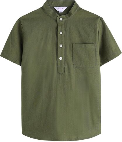Boys Henley Shirts Short Sleeve Button Linen Beach Shirt Casual Summer Shirt in Saudi Arabia