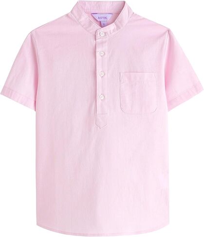 Boys Henley Shirts Short Sleeve Button Linen Beach Shirt Casual Summer Shirt in Saudi Arabia