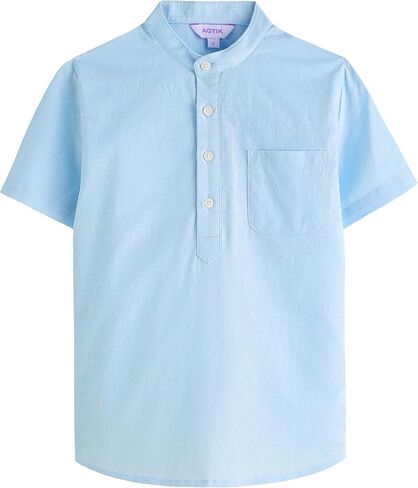 Boys Henley Shirts Short Sleeve Button Linen Beach Shirt Casual Summer Shirt in Saudi Arabia
