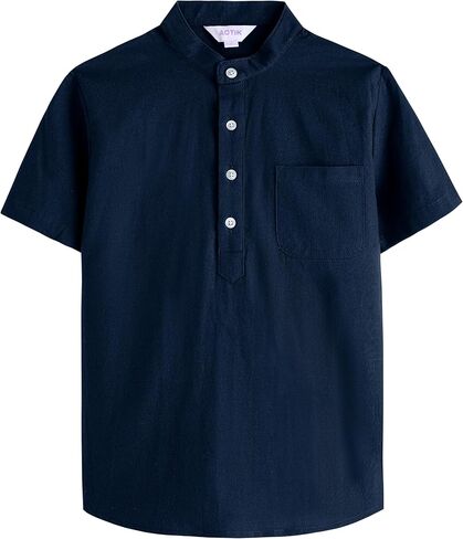 Boys Henley Shirts Short Sleeve Button Linen Beach Shirt Casual Summer Shirt in Saudi Arabia