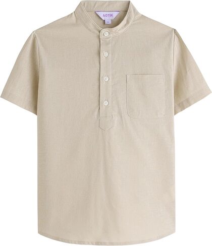 Boys Henley Shirts Short Sleeve Button Linen Beach Shirt Casual Summer Shirt in Saudi Arabia