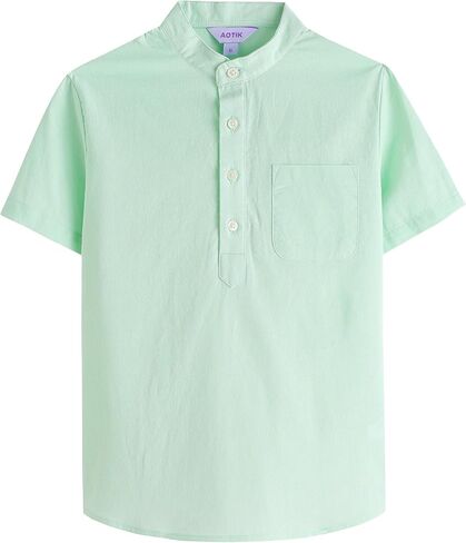 Boys Henley Shirts Short Sleeve Button Linen Beach Shirt Casual Summer Shirt in Saudi Arabia