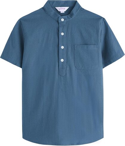 Boys Henley Shirts Short Sleeve Button Linen Beach Shirt Casual Summer Shirt in Saudi Arabia