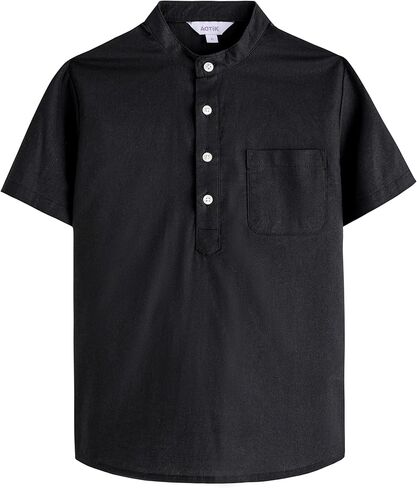 Boys Henley Shirts Short Sleeve Button Linen Beach Shirt Casual Summer Shirt in Saudi Arabia