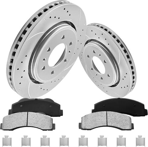 Brake Pads And Rotors Front Compatible with Ford f150 2010-2020, Expedition 2010-2021, Lincoln Navigator 2010-2021|Drilled Slotted Rotors Kit Anti-Rust Geomet Coated|350mm(13.8in) in Saudi Arabia