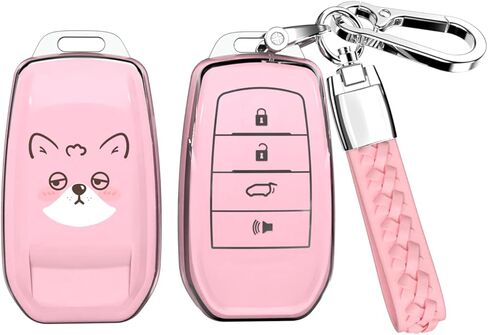 ACEBOY for Toyota Key Fob Cover, Soft TPU Protective Case with Leather Keychain Compatible with Camry RAV4 Prime Sienna Tundra Land Cruiser Corolla Cross Hilux Fortuner Mirai (Black,3/5 Buttons) in Saudi Arabia
