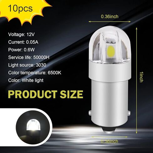 10PCS BA9S BA9 1895 1891 53 57 47830 64111 3893 Error Free LED Bulb, 6000K 3030-SMD Interior Car Bulbs for Interior Dome Map Lamp License Plate Glove Box Lights (White) in Kuwait
