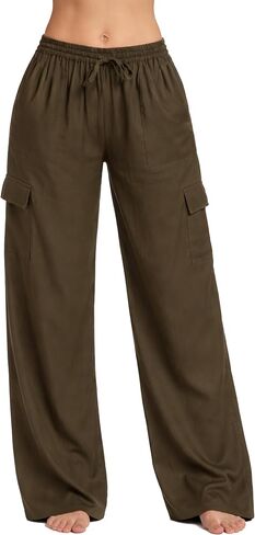 بنطال شاطئ نسائي من Riviera Sun - بنطلون بالازو 100% رايون بأرجل واسعة، خصر مرن، 4 جيوب، ملابس المنتجعات in Kuwait