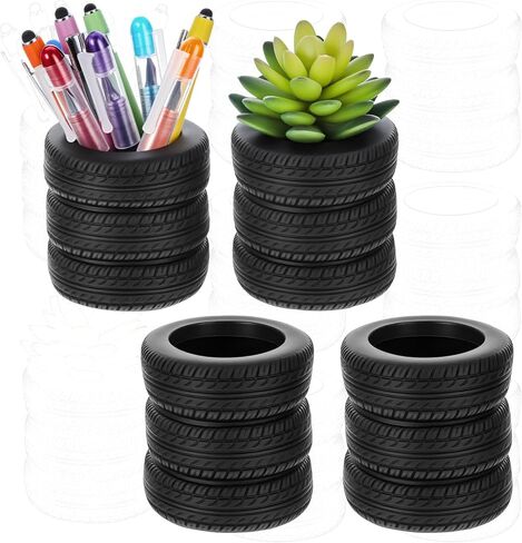 4 Pcs Tire Shaped Pen Holder, Car Tire Planter Holder for Men, Mechanic Gift, Desk Office Home Accessories Decor, Christmas Novelty Funny Supplies, Cactus Succulent Planter Pot in Kuwait