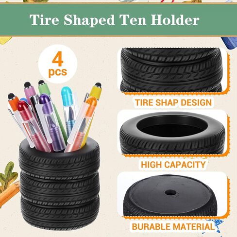 4 Pcs Tire Shaped Pen Holder, Car Tire Planter Holder for Men, Mechanic Gift, Desk Office Home Accessories Decor, Christmas Novelty Funny Supplies, Cactus Succulent Planter Pot in Kuwait