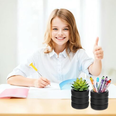 4 Pcs Tire Shaped Pen Holder, Car Tire Planter Holder for Men, Mechanic Gift, Desk Office Home Accessories Decor, Christmas Novelty Funny Supplies, Cactus Succulent Planter Pot in Kuwait