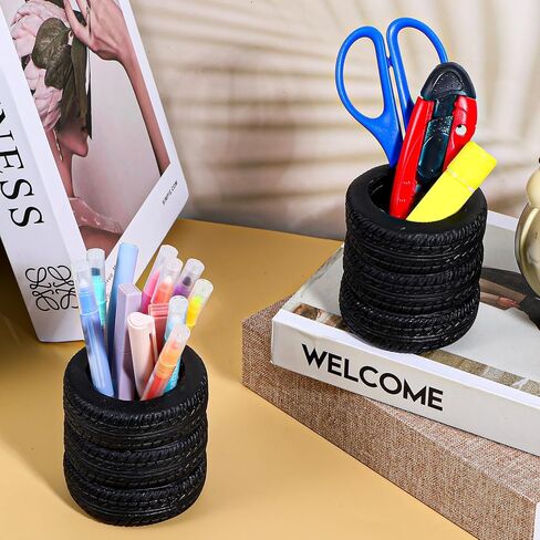 4 Pcs Tire Shaped Pen Holder, Car Tire Planter Holder for Men, Mechanic Gift, Desk Office Home Accessories Decor, Christmas Novelty Funny Supplies, Cactus Succulent Planter Pot in Kuwait