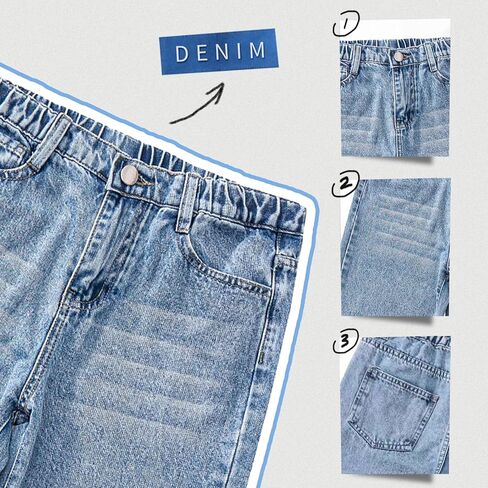 Girls Wide Leg Jeans Elastic Waistband Light Blue Water Ripple Straight Leg Denim Pants for 8-12 Years Old Kids in Kuwait