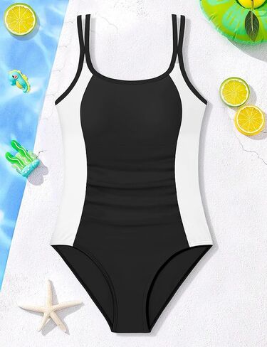 CRISONE Girls One Piece Swimsuits Adjustable Straps Bathing Suit Color Block Padded Pool Beach Swimwear 9-16Y in Saudi Arabia